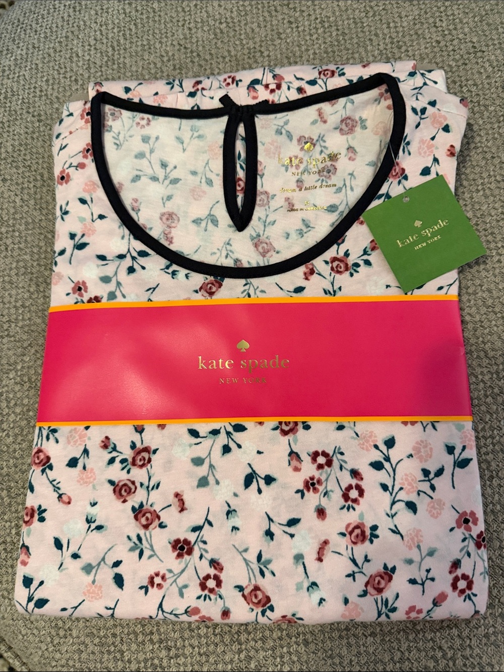 kate spade Pink Floral pajamas with Black Trim